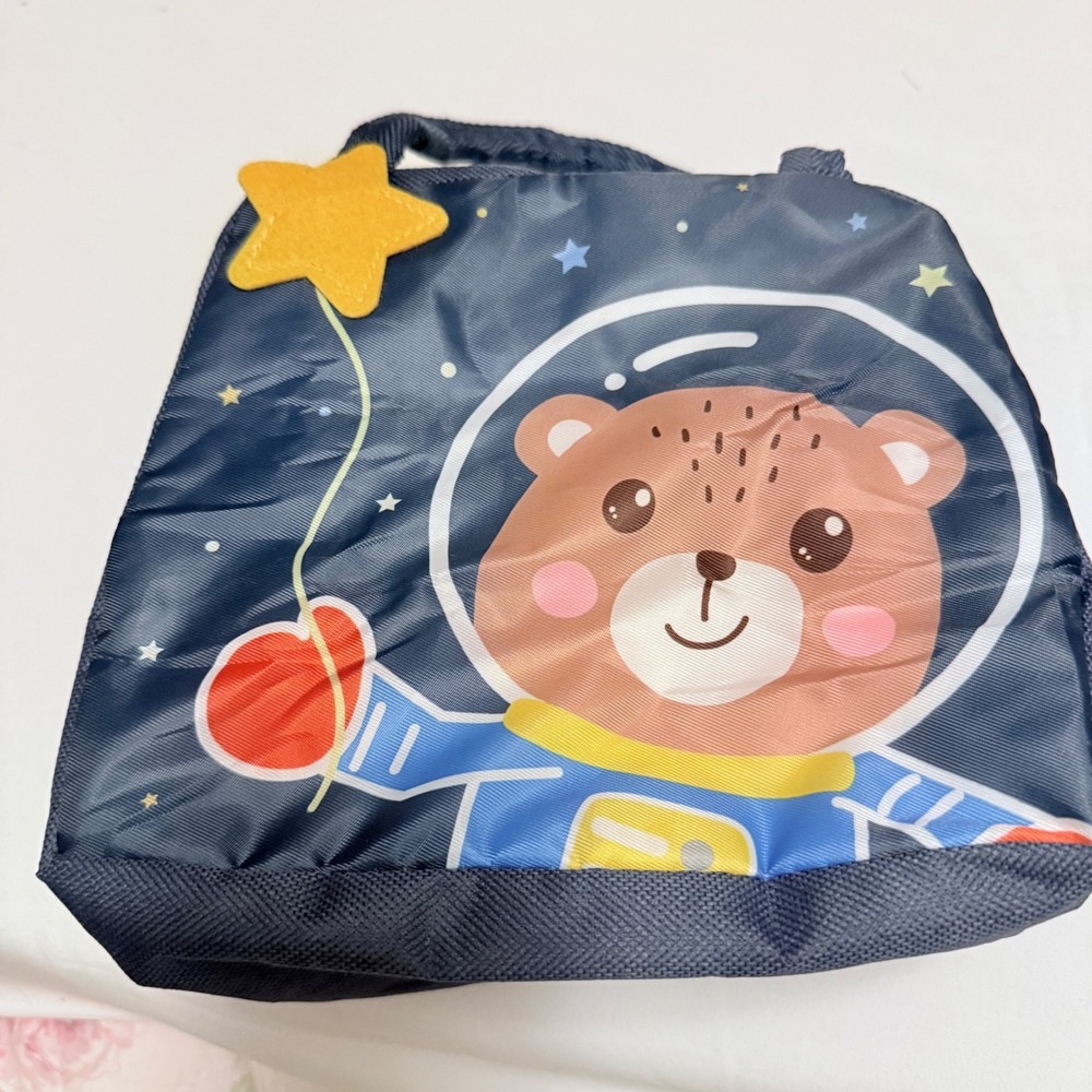 Lunch Bag Kids OS Navy Blue Good Astronaut Bear Insulated Zipper Star